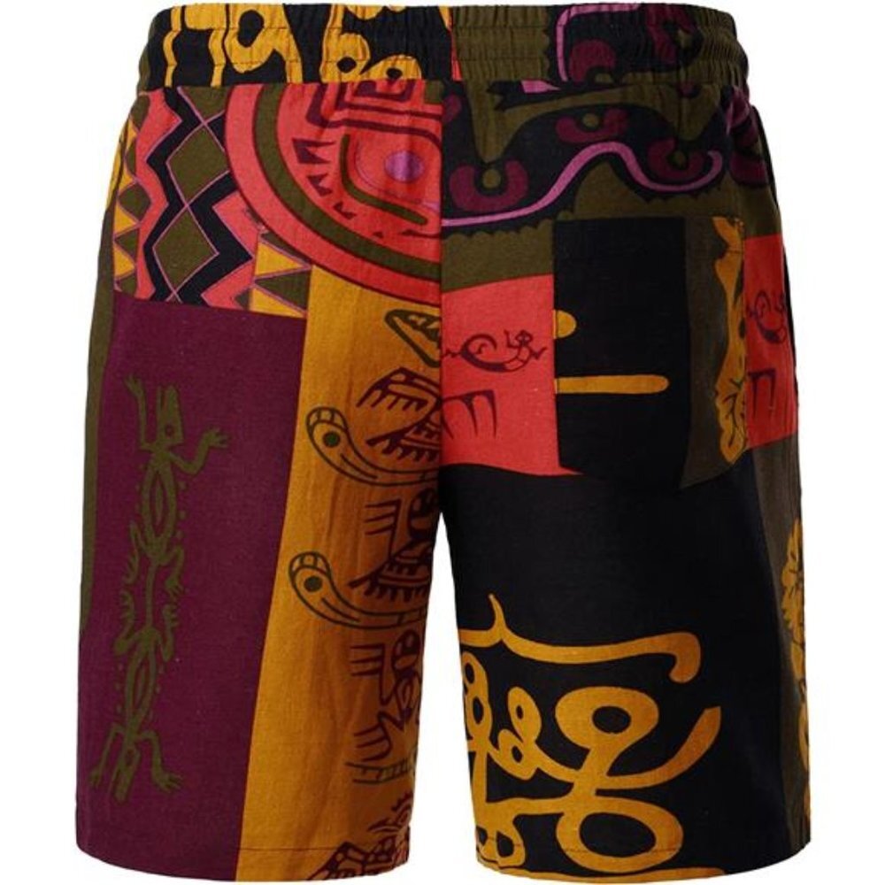 Men's Summer 2 Piece Set Cotton Linen Ethnic Style Printed Outfit with Pockets - Picture 6 of 7